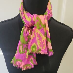 Vibrant Pink and Green Patterned Scarf